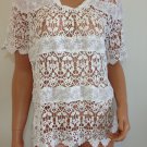 White Crochet Lace Blouse Shirt free spirit Top hippie people Bohemian MEDIUM