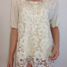 Ivory Cream crochet top blouse tunic hippie bohemian LARGE