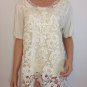 Ivory Cream crochet top blouse tunic hippie bohemian LARGE