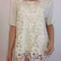 Ivory Cream crochet top blouse tunic hippie bohemian LARGE