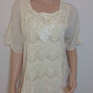Crochet Lace Tunic Blouse Top hippie bohemian hobo gauze LARGE