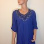Blue beaded crochet Lace Blouse Shirt Top hippie hobo indian gauze LARGE