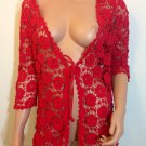 Red Crochet Lace cardigan Top Blouse hippie bohemian LARGE