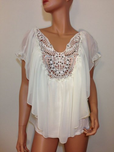 Freeway Anthropologie Crochet lace Beaded Blouse Top SMALL