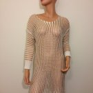 Ivory white crochet gold tunic dress overlay sheer hippie boho MEDIUM