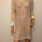 Ivory white crochet gold tunic dress overlay sheer hippie boho MEDIUM