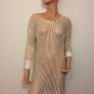 Ivory white crochet gold tunic dress overlay sheer hippie boho MEDIUM