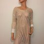 Ivory white crochet gold tunic dress overlay sheer hippie boho MEDIUM