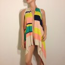 Striped Vest ivory green yellow cardigan tunic top blouse SMALL MEDIUM