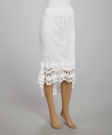 Crochet White Skirt High Low maxi Hippie Gypsy Boho SMALL MEDIUM