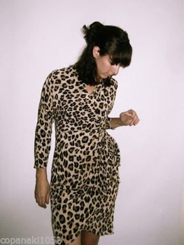 NASTY GAL Leopard Animal Print Wrap Dress brown black ivory cream beige  SMALL