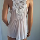 White Crochet back shirt top blouse asos topshop anthropologie racerback MEDIUM