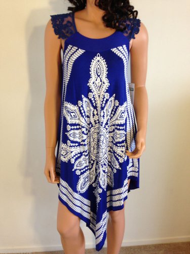 Blue white lace Crochet dress paisley boho hippie bohemian sundress SMALL