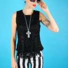 Black Crochet lace Peplum Top blouse goth vtg grunge SMALL MEDIUM