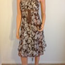 Brown Beige Gallano France Silk boho lace hippie bohemian festival Dress SMALL