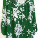 Green white floral summer blouse top charter hippie boho bohemian gypsy SMALL