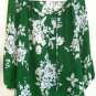 Green white floral summer blouse top charter hippie boho bohemian gypsy SMALL
