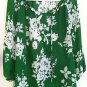 Green white floral summer blouse top charter hippie boho bohemian gypsy SMALL
