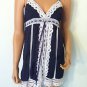 HIPPIE TOP boho embroidered crochet  lace blue white shirt bohemian blouse SMALL
