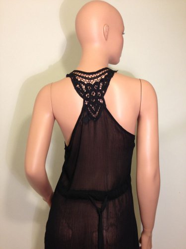 Isabella Rodriguez black sheer lace crochet vest beach hippie top blouse SMALL