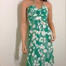 Green white halter polka dot retro hippie boho maxi DRESS / SMALL