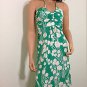 Green white halter polka dot retro hippie boho maxi DRESS / SMALL