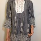 Anthropologie Gray White Crochet Lace Tunic Top Blouse SMALL