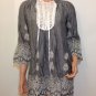 Anthropologie Gray White Crochet Lace Tunic Top Blouse SMALL