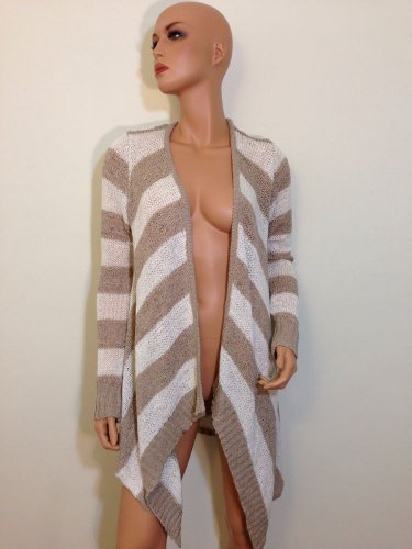 Beige White Cardigan Knit Top tunic Blouse Bohemian Hippie SMALL MEDIUM