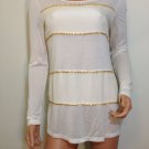 BEBE gold chain trim silk tunic ivory cream white blouse top SMALL NWT