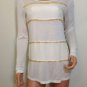 BEBE gold chain trim silk tunic ivory cream white blouse top SMALL NWT