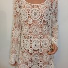 Free People Anthropologie beige Crochet  lace Top Blouse hippie bohemian MEDIUM
