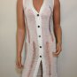White Cut Out Button Down Blouse Top Sweater Knit  SMALL MEDIUM