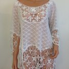 Free People Anthropologie White Crochet Lace BlouseTop bohemian hippie MEDIUM