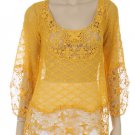 Free People Anthropologie Yellow Crochet  lace Top Blouse hippie boho SMALL