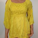 Yellow Crochet  lace Top blouse tunic Boho Hippie XS SMALL