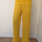 Yellow Crochet Pants hippie people Long Maxi Sheer beach peasant boho MEDIUM