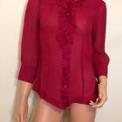 Banana Republic Magenta Pink ruffle Silk Long Sleeve career top Blouse SMALL