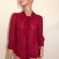 Banana Republic Magenta Pink ruffle Silk Long Sleeve career top Blouse SMALL