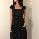 BLACK Embellished sequin vtg 50s 60s beaded prom rockabilly dress MEDIUM
