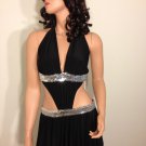 Sexy Black silver Sequin Cut out Monokini bikini One piece swimwear swimsuit M