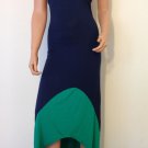 NEW Blue Maxi Dress striped high low color block maxi long hippie boho  SMALL