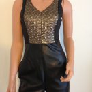 Black leather romper jumpsuit goth grunge jumper rocker gold bronze SMALL