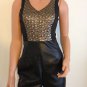 Black leather romper jumpsuit goth grunge jumper rocker gold bronze SMALL
