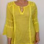 Yellow Crochet lace gauze Blouse Top Boho Hippie SMALL