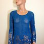 Blue crochet knit top blouse tunic navy hippie boho MEDIUM