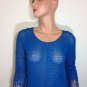 Blue crochet knit top blouse tunic navy hippie boho MEDIUM
