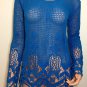 Blue crochet knit top blouse tunic navy hippie boho MEDIUM