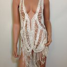 Ivory Vest Crochet Lace Blouse free spirit Top hippie people boho fringe MEDIUM