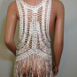 Ivory Vest Crochet Lace Blouse free spirit Top hippie people boho fringe MEDIUM